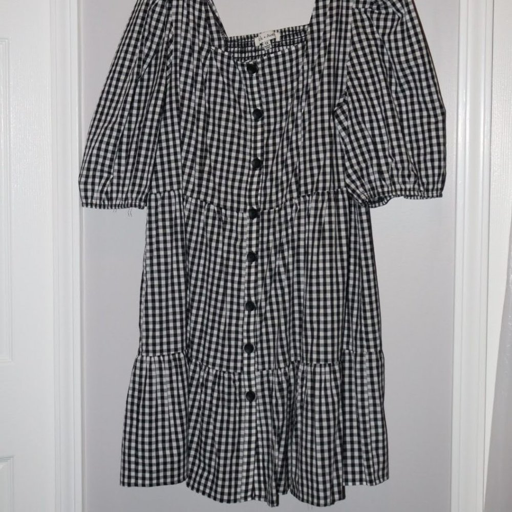 Jack and Avery Button Down Black & White Checked Dress